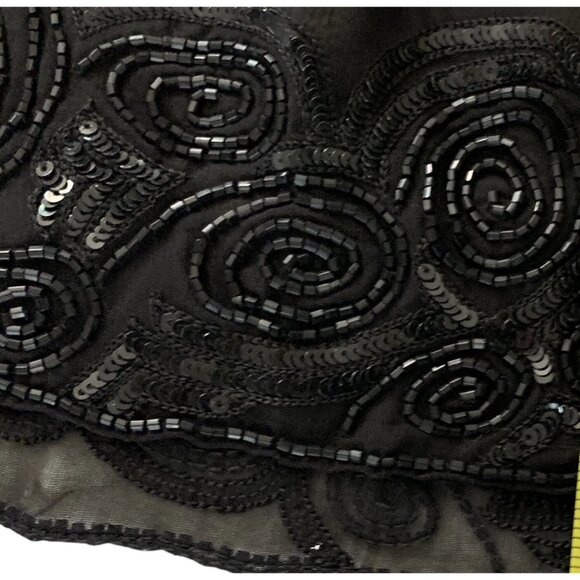 Vintage Sheer Rayon w Black Glass Bead & Sequin Art Scarf India Rolled Edge NICE - Picture 6 of 7